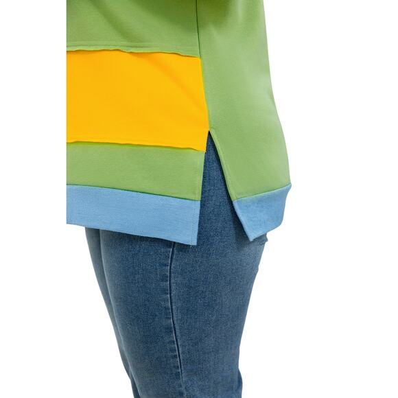 Light Blue Color Block Exposed Seam Patchwork Top New  1X - Picture 5 of 12